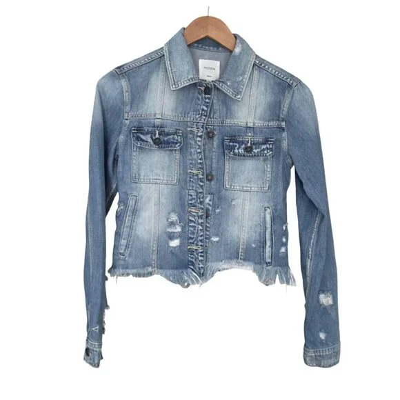 Women's - Hidden Distressed Denim Jacket, Size Small - Picture 1 of 11